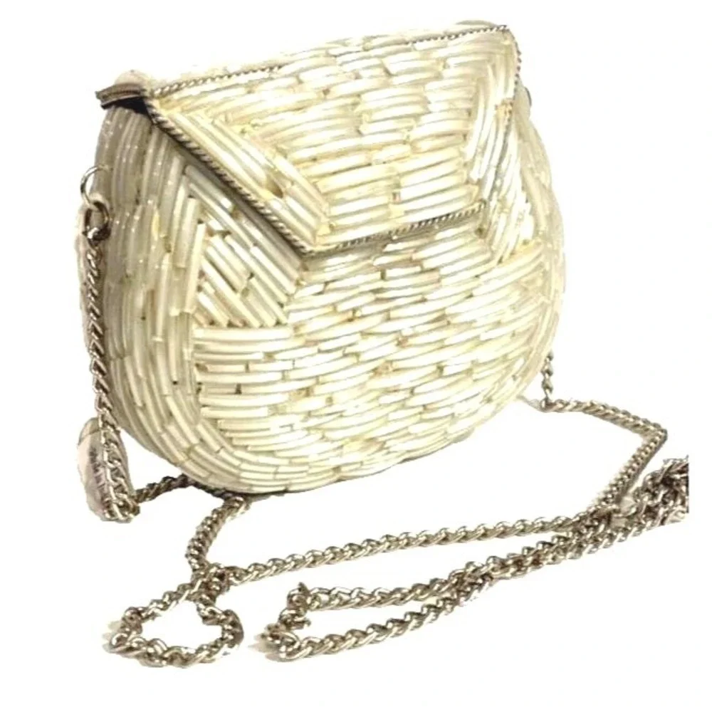 Vintage Glass Mosaic Evening Bag Small Crossbody Purse Flap Latch Chain‎ Strap